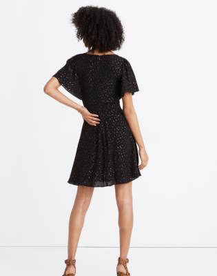 Cape-Sleeve Mini Dress in Metallic Dots